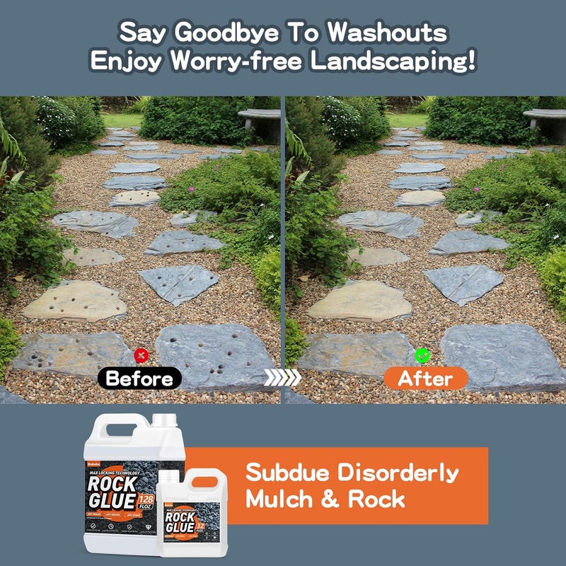 Shabebe Rock Glue, 32OZ Mulch Glue for Landscaping, Fast-Dry Strong Pea Gravel Stabilizer Landscape, Non-Toxic Long-Lasting Dries-Clear Strong Pea Gravel Binder for Pebble, Pine Straw for Outdoor Gardens - Image 2